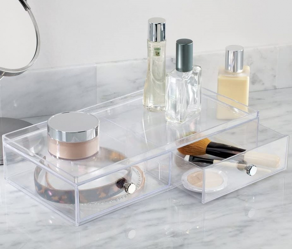 Lådförvaring, 2 lådor, ID CLARITY WIDE VANITY DRAWER, 33 x 16,5 x H 7,6 cm, Klar i gruppen Förvaring / Badrumsförvaring / Sminkförvaring hos SmartaSaker.se (41896)