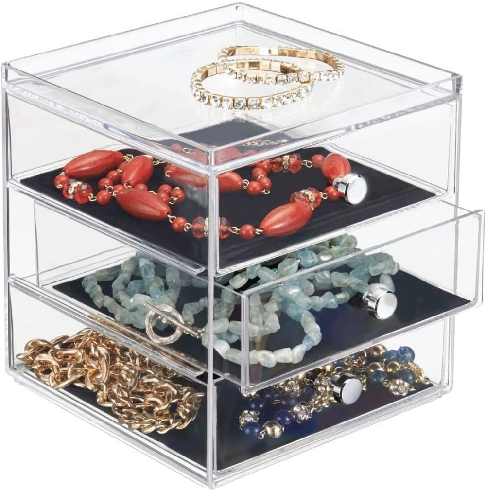 Lådförvaring, 3 lådor, ID CLARITY JEWELLERY DRAWER, 16,5 x 16,5 x H 18 cm, Klar / Svart i gruppen Förvaring / Sovrumsförvaring / Smyckesförvaring hos SmartaSaker.se (41899)