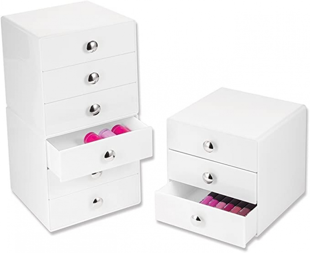 Lådförvaring, 3 lådor, ID VANITY DRAWER, 16,5 x 16,5 x H 16,5 cm, Vit i gruppen Förvaring / Badrumsförvaring / Sminkförvaring hos SmartaSaker.se (41901)