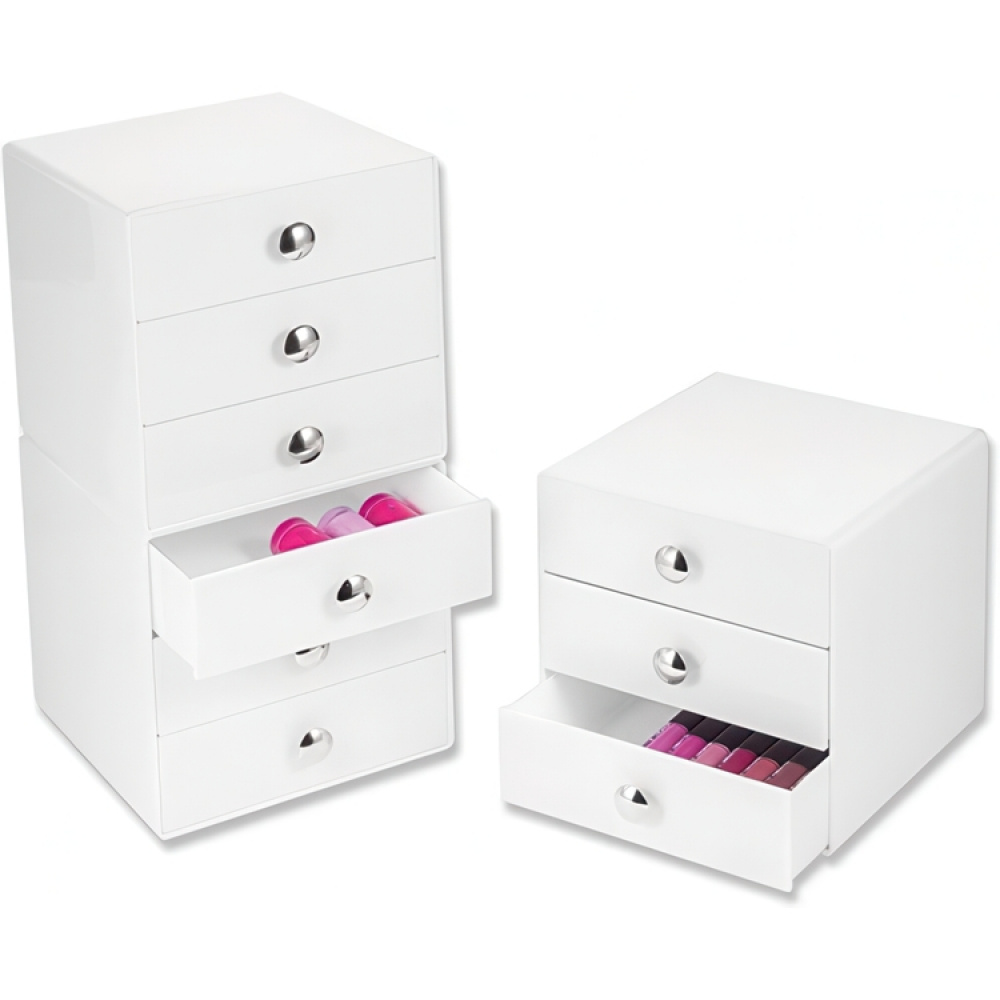 Lådförvaring, 3 lådor, ID VANITY DRAWER, 16,5 x 16,5 x H 16,5 cm, Vit i gruppen Förvaring / Badrumsförvaring / Sminkförvaring hos SmartaSaker.se (41901)