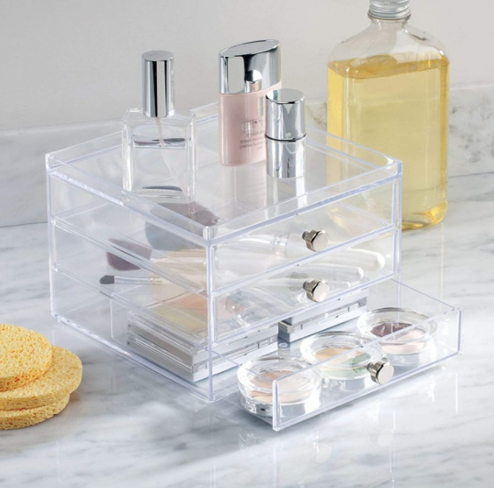 Lådförvaring, 3 låga lådor, ID CLARITY SLIM VANITY DRAWER, 16,5 x 16,5 x H 12,5 cm, Klar i gruppen Förvaring / Badrumsförvaring / Sminkförvaring hos SmartaSaker.se (41902)