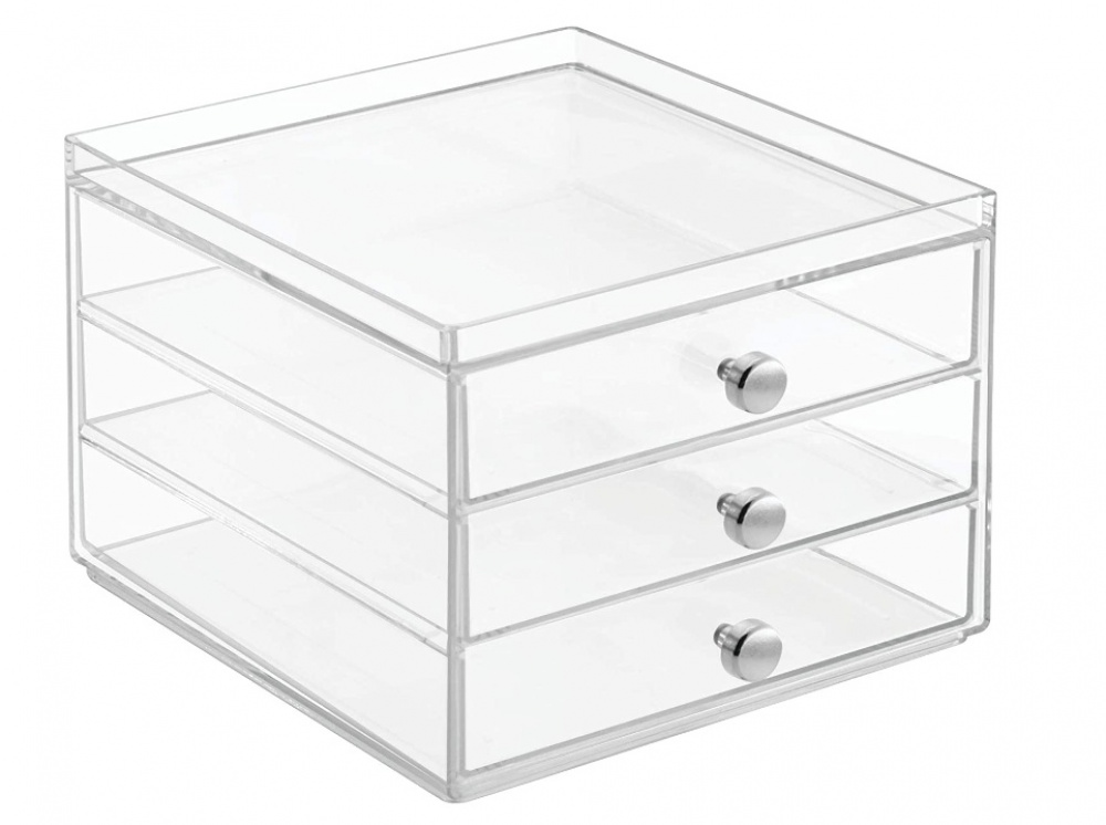 Lådförvaring, 3 låga lådor, ID CLARITY SLIM VANITY DRAWER, 16,5 x 16,5 x H 12,5 cm, Klar i gruppen Förvaring / Badrumsförvaring / Sminkförvaring hos SmartaSaker.se (41902)