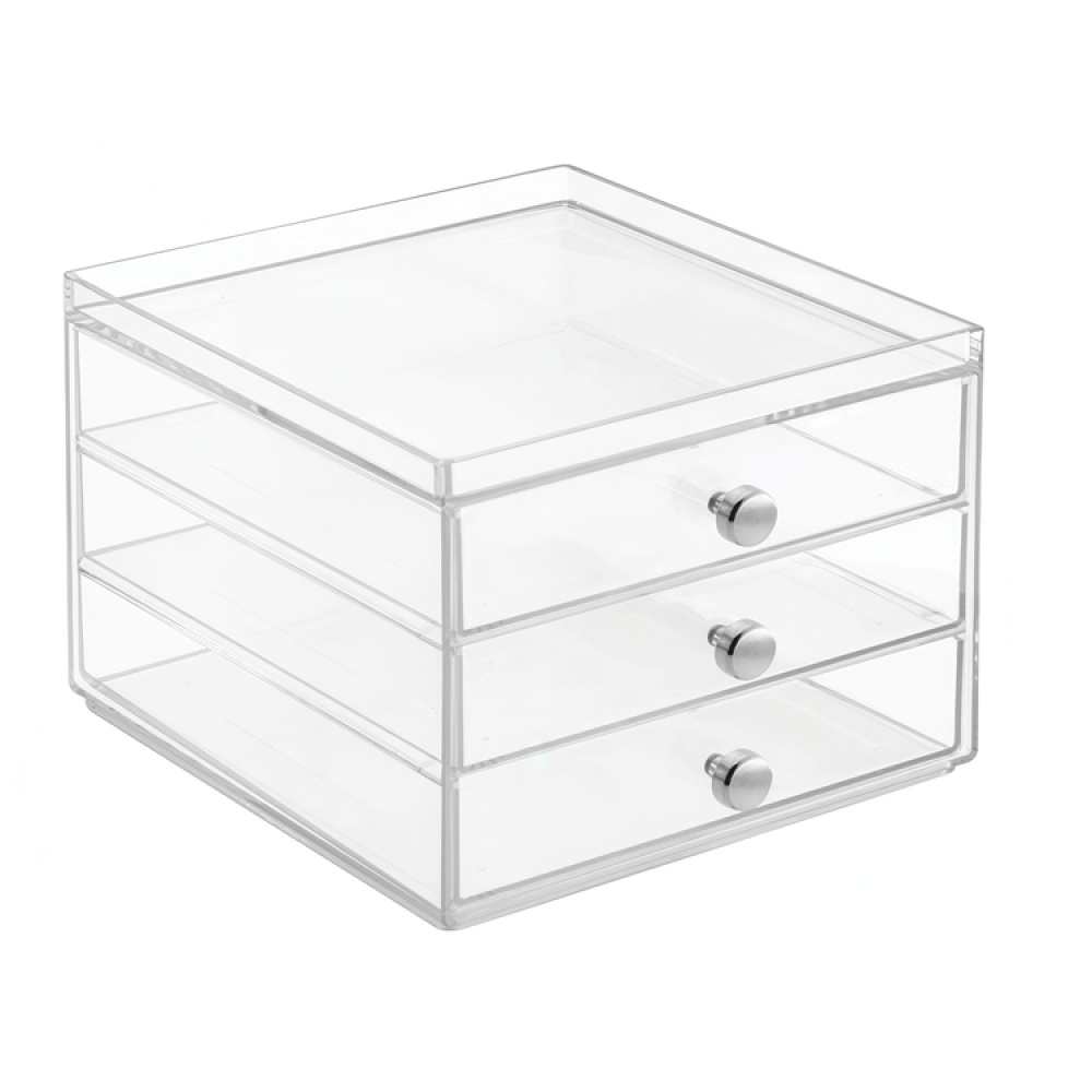 Lådförvaring, 3 låga lådor, ID CLARITY SLIM VANITY DRAWER, 16,5 x 16,5 x H 12,5 cm, Klar i gruppen Förvaring / Badrumsförvaring / Sminkförvaring hos SmartaSaker.se (41902)