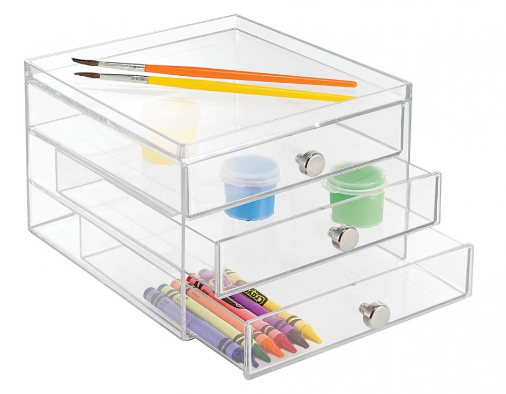 Lådförvaring, 3 låga lådor, ID CLARITY SLIM VANITY DRAWER, 16,5 x 16,5 x H 12,5 cm, Klar i gruppen Förvaring / Badrumsförvaring / Sminkförvaring hos SmartaSaker.se (41902)