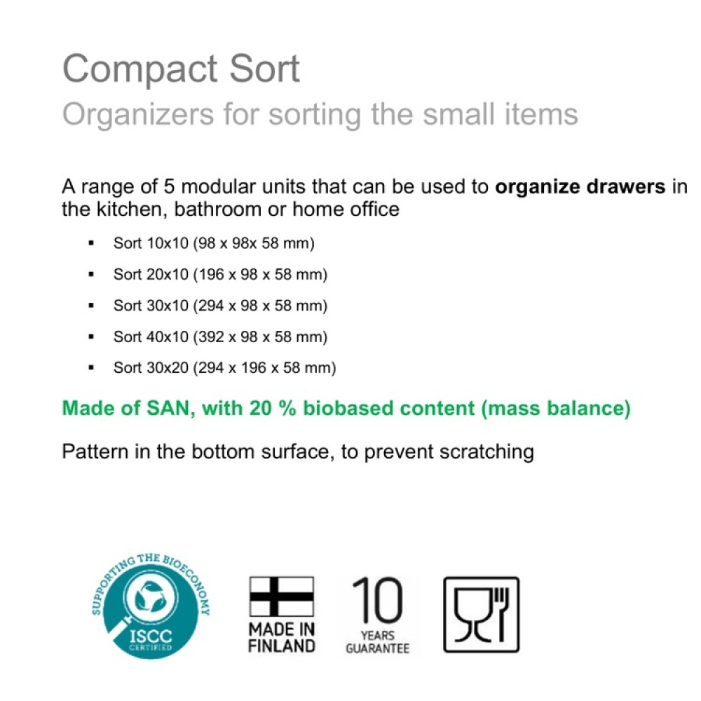 Lådinredning, Rektangulär, COMPACT SORT, 30 x 20 x H 6 cm i gruppen Förvaring / Förvaringslådor / Småförvaring hos SmartaSaker.se (41914)