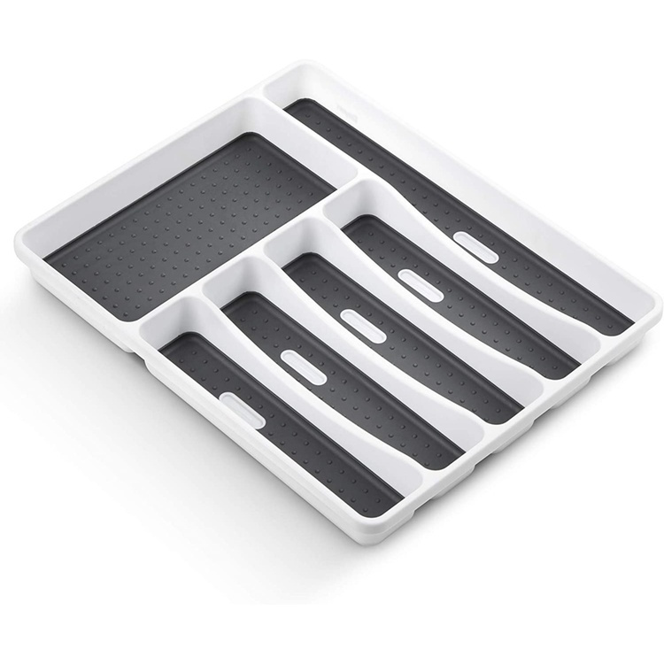 Lådinsats / besticklåda, 6 fack, ANTI-SLIP, 40 x 32,5 x H 5 cm, Vit / Grå i gruppen Förvaring / Köksförvaring / Organisera köksskåp / Besticklådor hos SmartaSaker.se (41915)