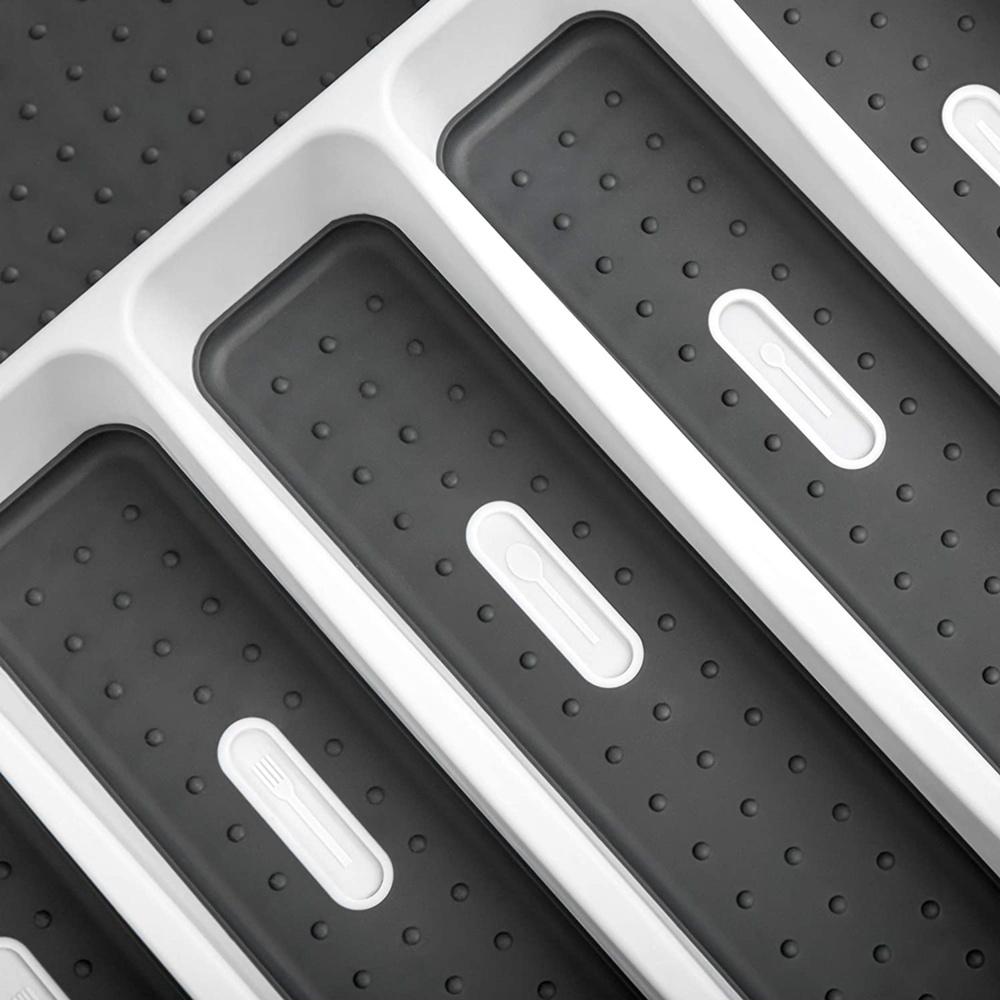 Lådinsats / besticklåda, 6 fack, ANTI-SLIP, 40 x 32,5 x H 5 cm, Vit / Grå i gruppen Förvaring / Köksförvaring / Organisera köksskåp / Besticklådor hos SmartaSaker.se (41915)