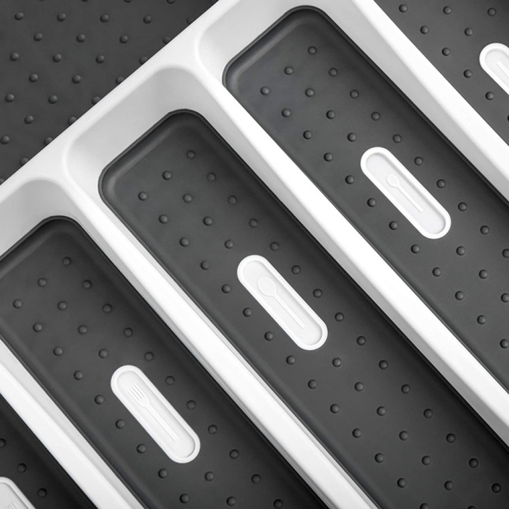 Lådinsats / besticklåda, 6 fack, ANTI-SLIP, 40 x 32,5 x H 5 cm, Vit / Grå i gruppen Förvaring / Köksförvaring / Organisera köksskåp / Besticklådor hos SmartaSaker.se (41915)