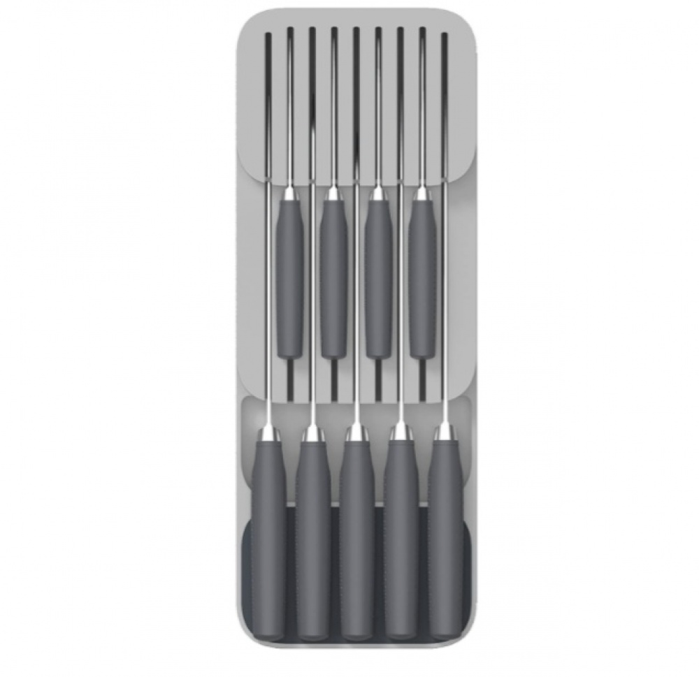Lådinsats för 9 st knivar, 2 nivåer, DRAWERSTORE, Joseph Joseph, 39,8 x 14,3 x H7,5 cm, Grå i gruppen Förvaring / Köksförvaring / Organisera köksskåp / Besticklådor hos SmartaSaker.se (41919)