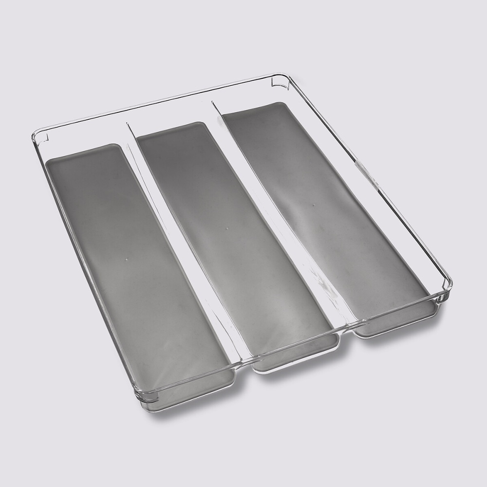 Lådinsats för köksredskap, 3 fack, TIDY SMART ORGANIZER, 40 x 32 x H 4,5 cm, Klar / Mörkgrå i gruppen Förvaring / Köksförvaring / Organisera köksskåp / Besticklådor hos SmartaSaker.se (41921)