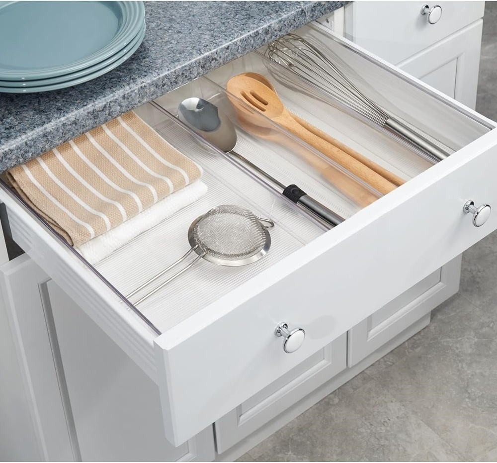 Lådinsats för redskap, Expanderbar, LINUS GRAND UTENSILS, 40,6~57 x 30,5 x H 7,6 cm, Transparent i gruppen Förvaring / Köksförvaring / Organisera köksskåp / Besticklådor hos SmartaSaker.se (41922)