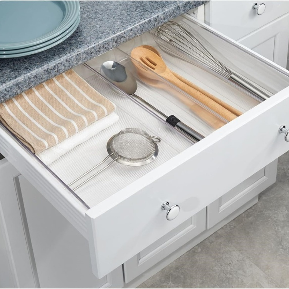 Lådinsats för redskap, Expanderbar, LINUS GRAND UTENSILS, 40,6~57 x 30,5 x H 7,6 cm, Transparent i gruppen Förvaring / Köksförvaring / Organisera köksskåp / Besticklådor hos SmartaSaker.se (41922)