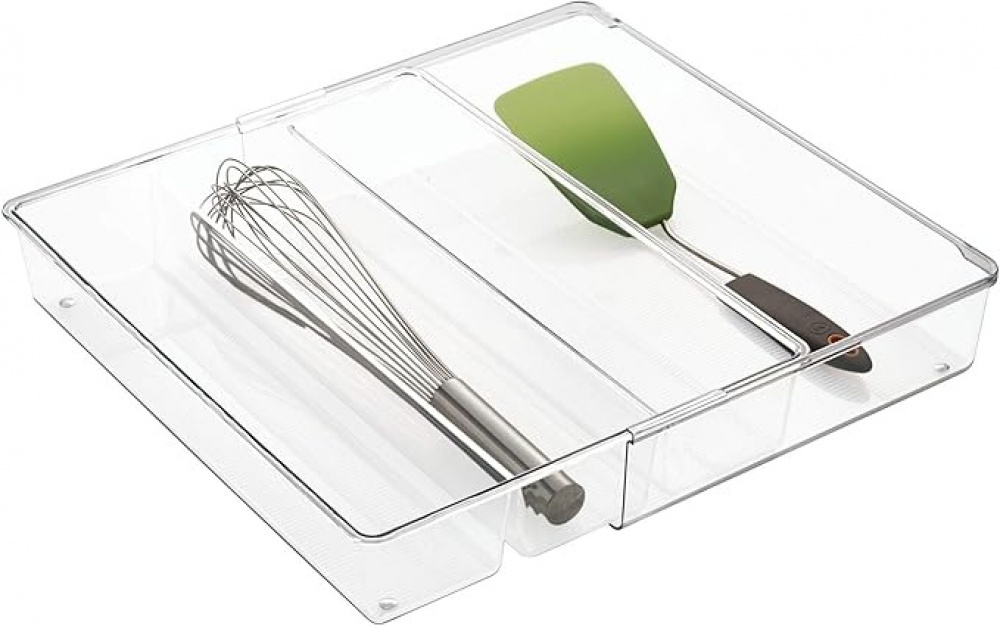 Lådinsats för redskap, Expanderbar, LINUS GRAND UTENSILS, 40,6~57 x 30,5 x H 7,6 cm, Transparent i gruppen Förvaring / Köksförvaring / Organisera köksskåp / Besticklådor hos SmartaSaker.se (41922)