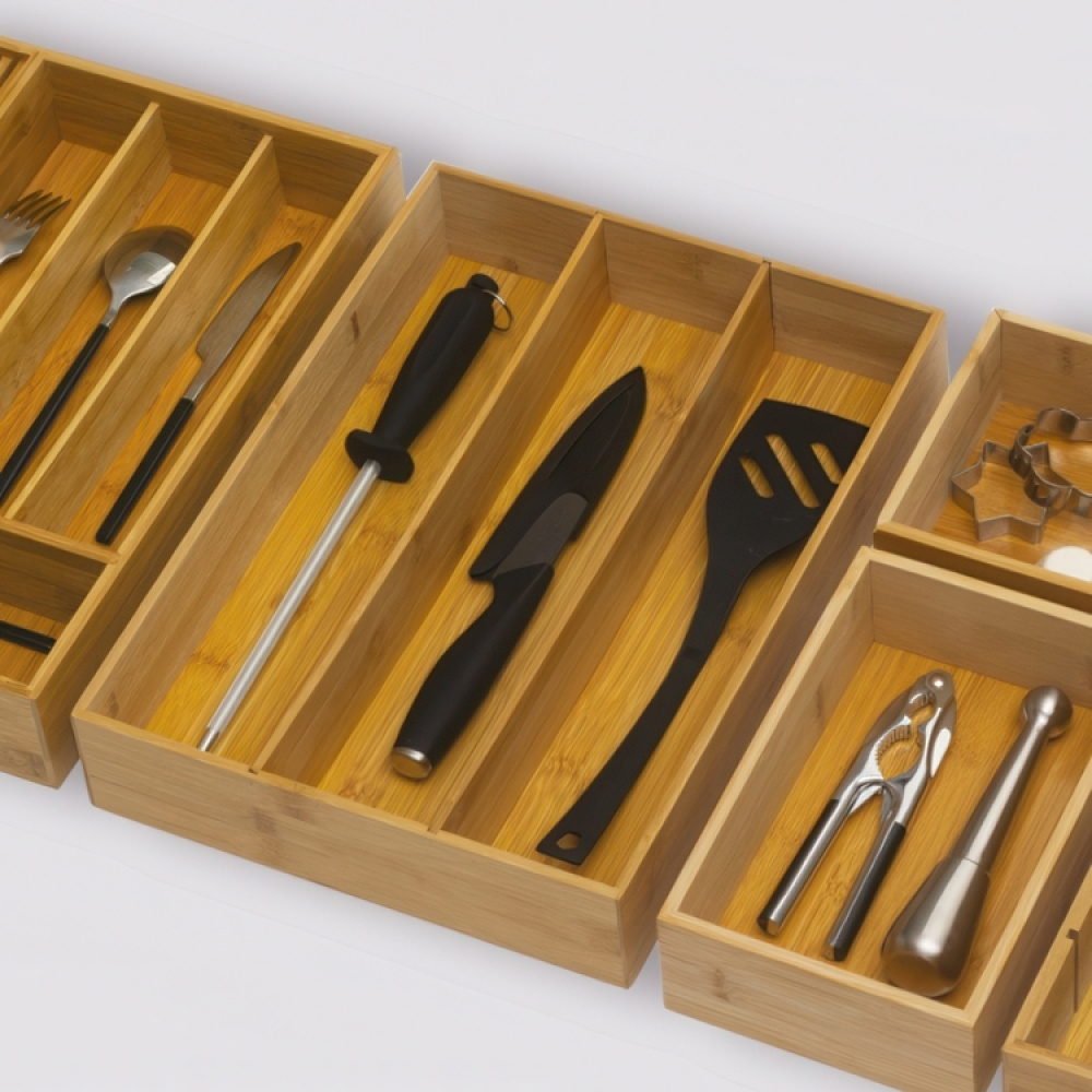 Lådinsats i Bambu för köksredskap, 3 fack, TIDY SMART, 38 x 28 x H 7 cm, Natur i gruppen Förvaring / Köksförvaring / Organisera köksskåp / Besticklådor hos SmartaSaker.se (41923)