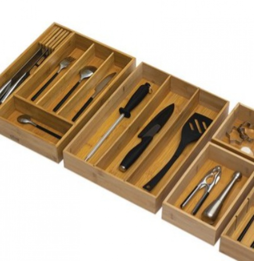 Lådinsats i Bambu för köksredskap, 3 fack, TIDY SMART, 38 x 28 x H 7 cm, Natur i gruppen Förvaring / Köksförvaring / Organisera köksskåp / Besticklådor hos SmartaSaker.se (41923)