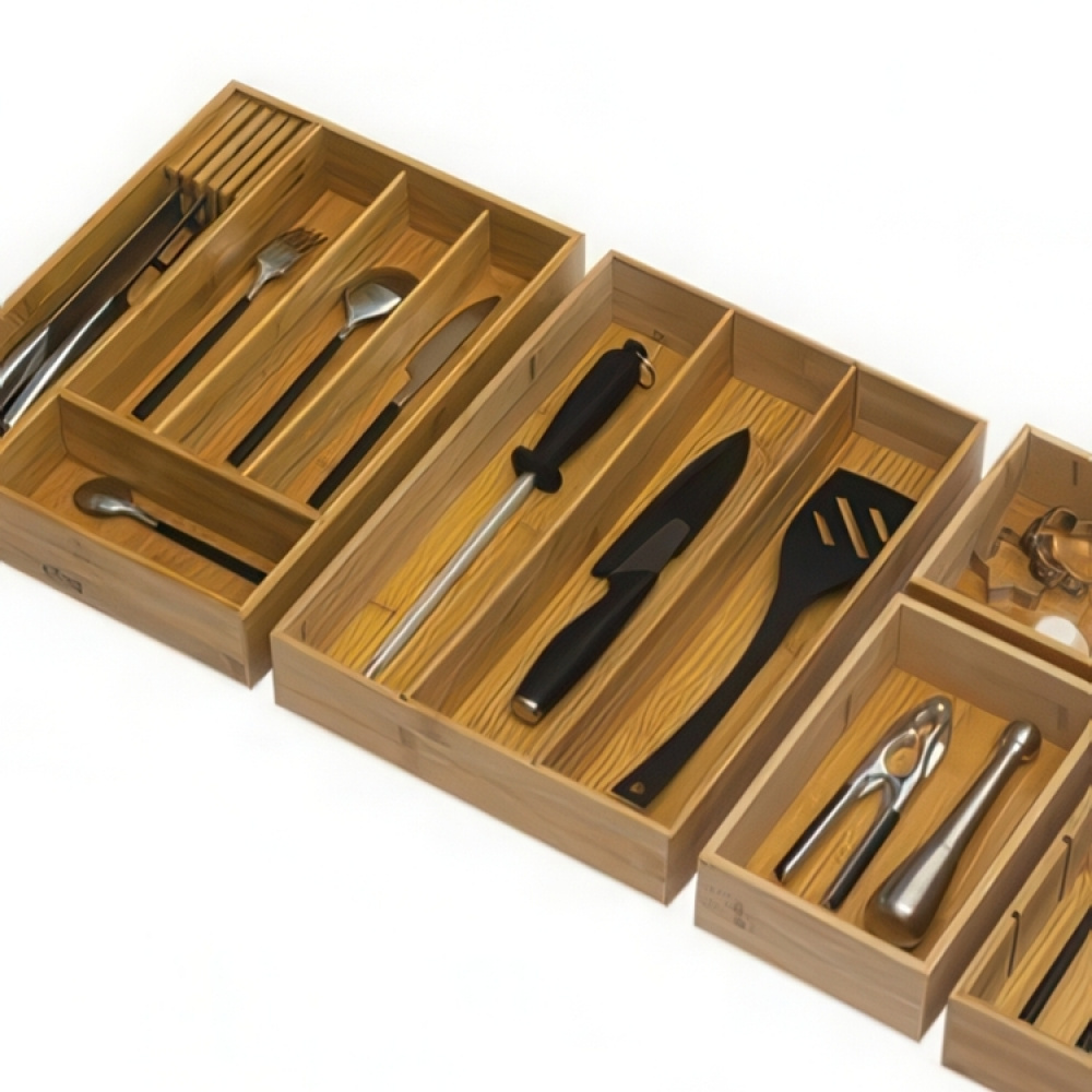 Lådinsats i Bambu för köksredskap, 3 fack, TIDY SMART, 38 x 28 x H 7 cm, Natur i gruppen Förvaring / Köksförvaring / Organisera köksskåp / Besticklådor hos SmartaSaker.se (41923)