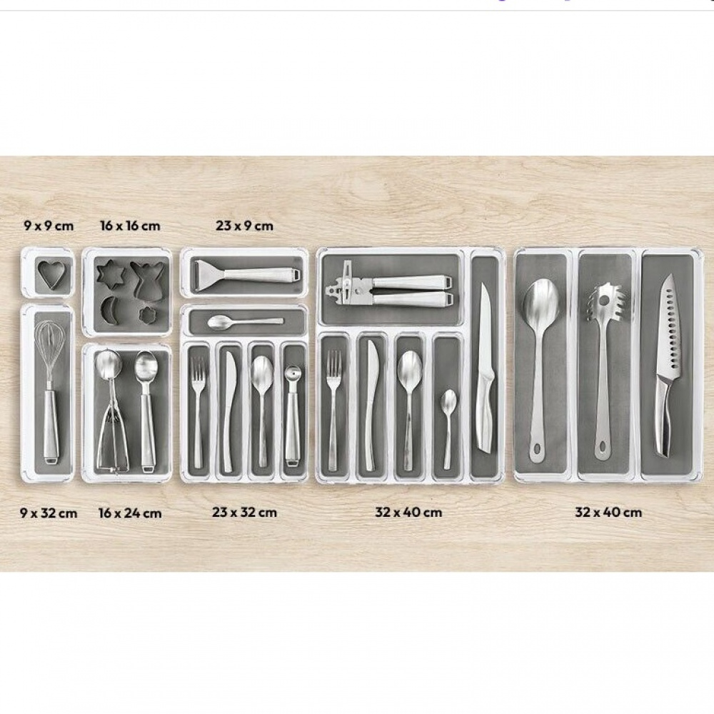 Lådinsats, Liten fyrkantig, TIDY SMART ORGANIZER, 9 x 9 x H 4,5 cm, Klar / Mörkgrå i gruppen Förvaring / Köksförvaring / Organisera köksskåp / Besticklådor hos SmartaSaker.se (41929)