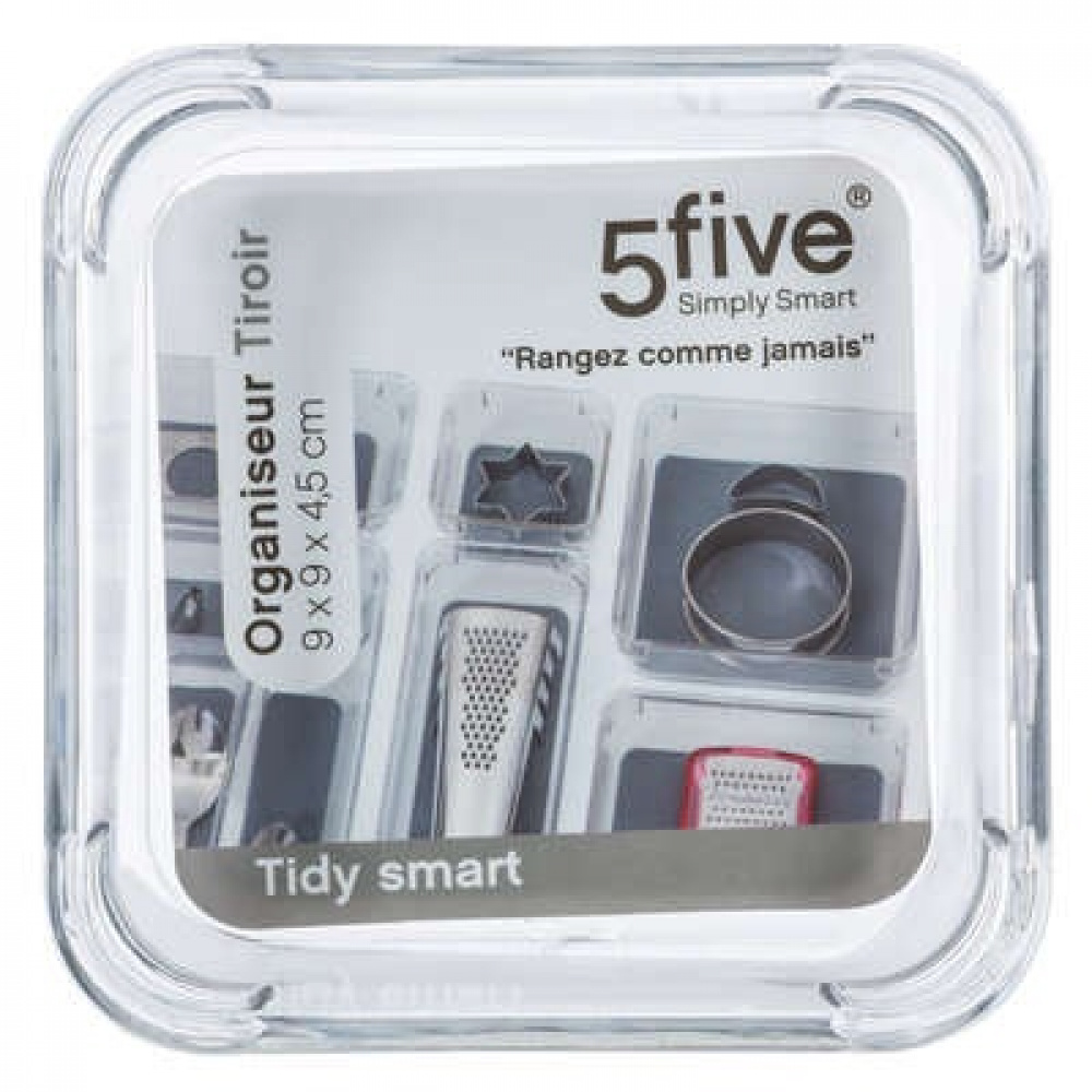 Lådinsats, Liten fyrkantig, TIDY SMART ORGANIZER, 9 x 9 x H 4,5 cm, Klar / Mörkgrå i gruppen Förvaring / Köksförvaring / Organisera köksskåp / Besticklådor hos SmartaSaker.se (41929)