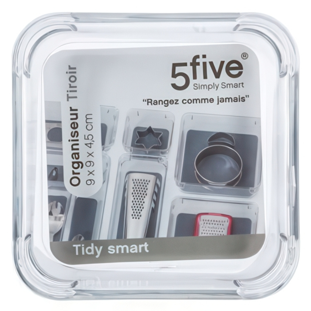 Lådinsats, Liten fyrkantig, TIDY SMART ORGANIZER, 9 x 9 x H 4,5 cm, Klar / Mörkgrå i gruppen Förvaring / Köksförvaring / Organisera köksskåp / Besticklådor hos SmartaSaker.se (41929)