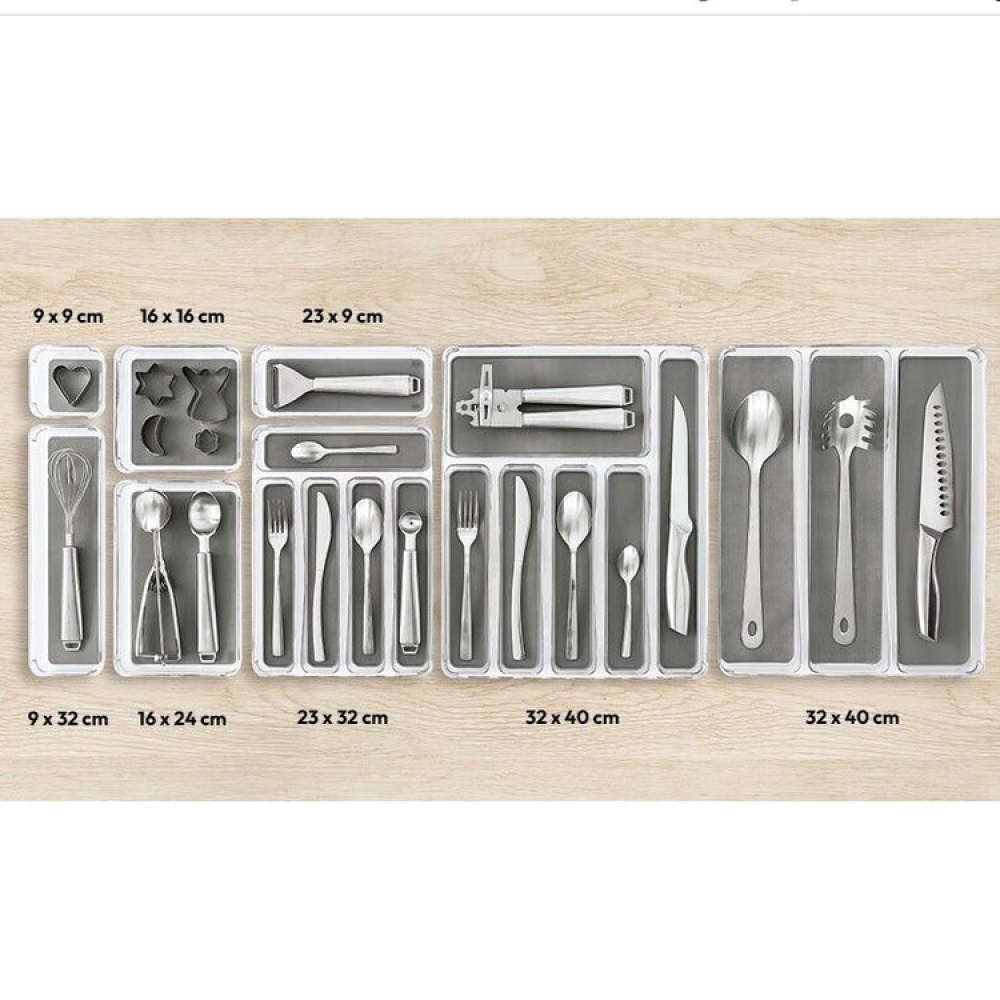 Lådinsats, Smal, TIDY SMART ORGANIZER, 23 x 9 x H 4,5 cm, Klar / Mörkgrå i gruppen Förvaring / Köksförvaring / Organisera köksskåp / Besticklådor hos SmartaSaker.se (41935)