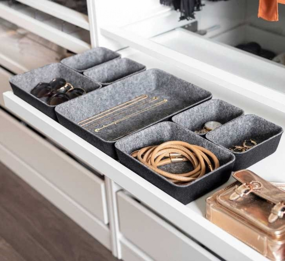 Lådinsatser i återvunnen polyesterfilt, Set med 7 st, FELT DRAWER ORGANIZERS, Grå i gruppen Förvaring / Köksförvaring / Organisera köksskåp / Besticklådor hos SmartaSaker.se (41938)