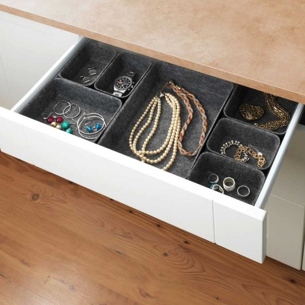 Lådinsatser i återvunnen polyesterfilt, Set med 7 st, FELT DRAWER ORGANIZERS, Grå i gruppen Förvaring / Köksförvaring / Organisera köksskåp / Besticklådor hos SmartaSaker.se (41938)