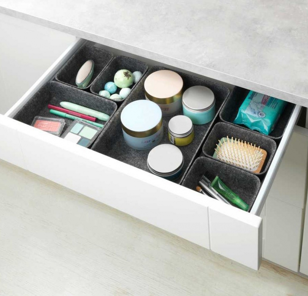 Lådinsatser i återvunnen polyesterfilt, Set med 7 st, FELT DRAWER ORGANIZERS, Grå i gruppen Förvaring / Köksförvaring / Organisera köksskåp / Besticklådor hos SmartaSaker.se (41938)