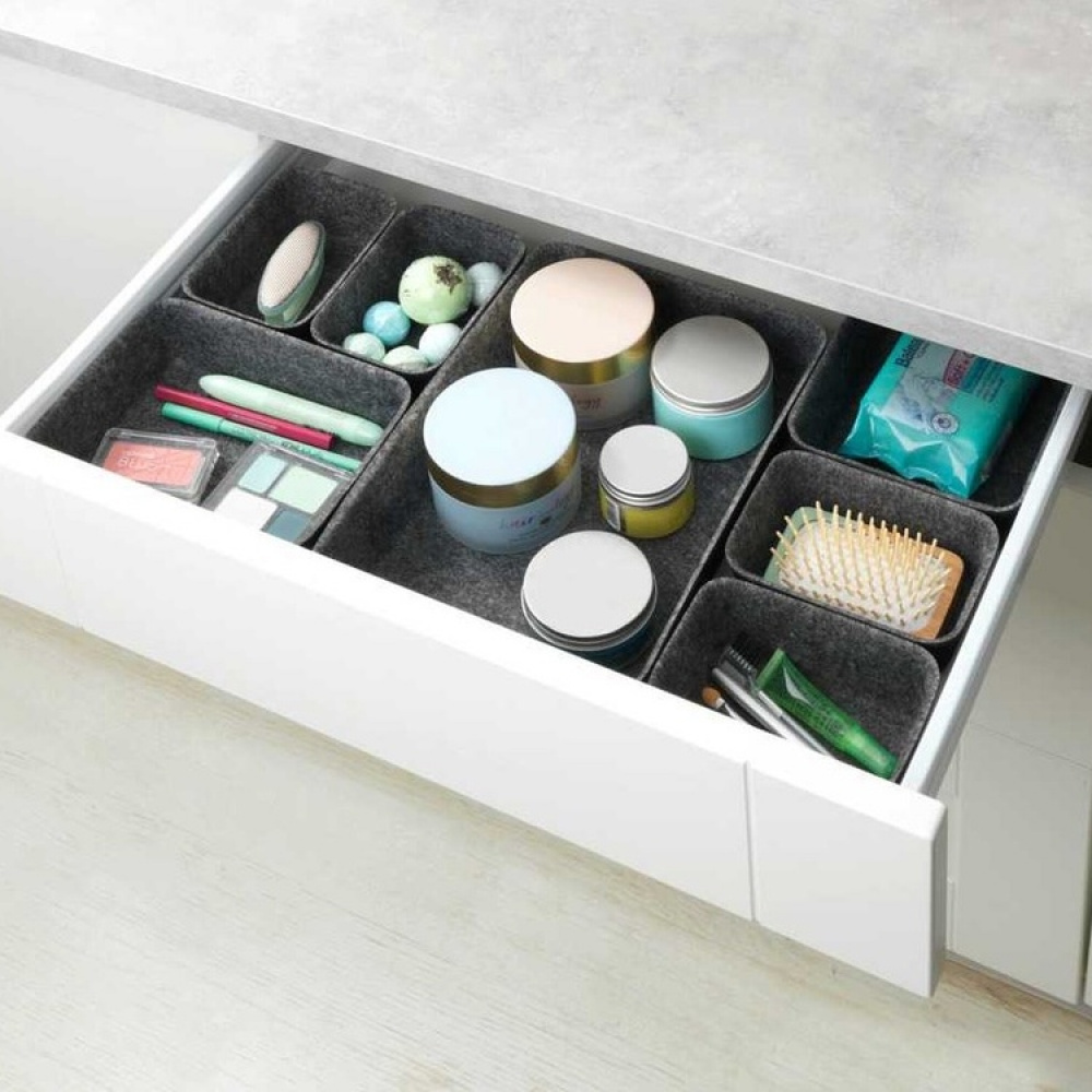 Lådinsatser i återvunnen polyesterfilt, Set med 7 st, FELT DRAWER ORGANIZERS, Grå i gruppen Förvaring / Köksförvaring / Organisera köksskåp / Besticklådor hos SmartaSaker.se (41938)