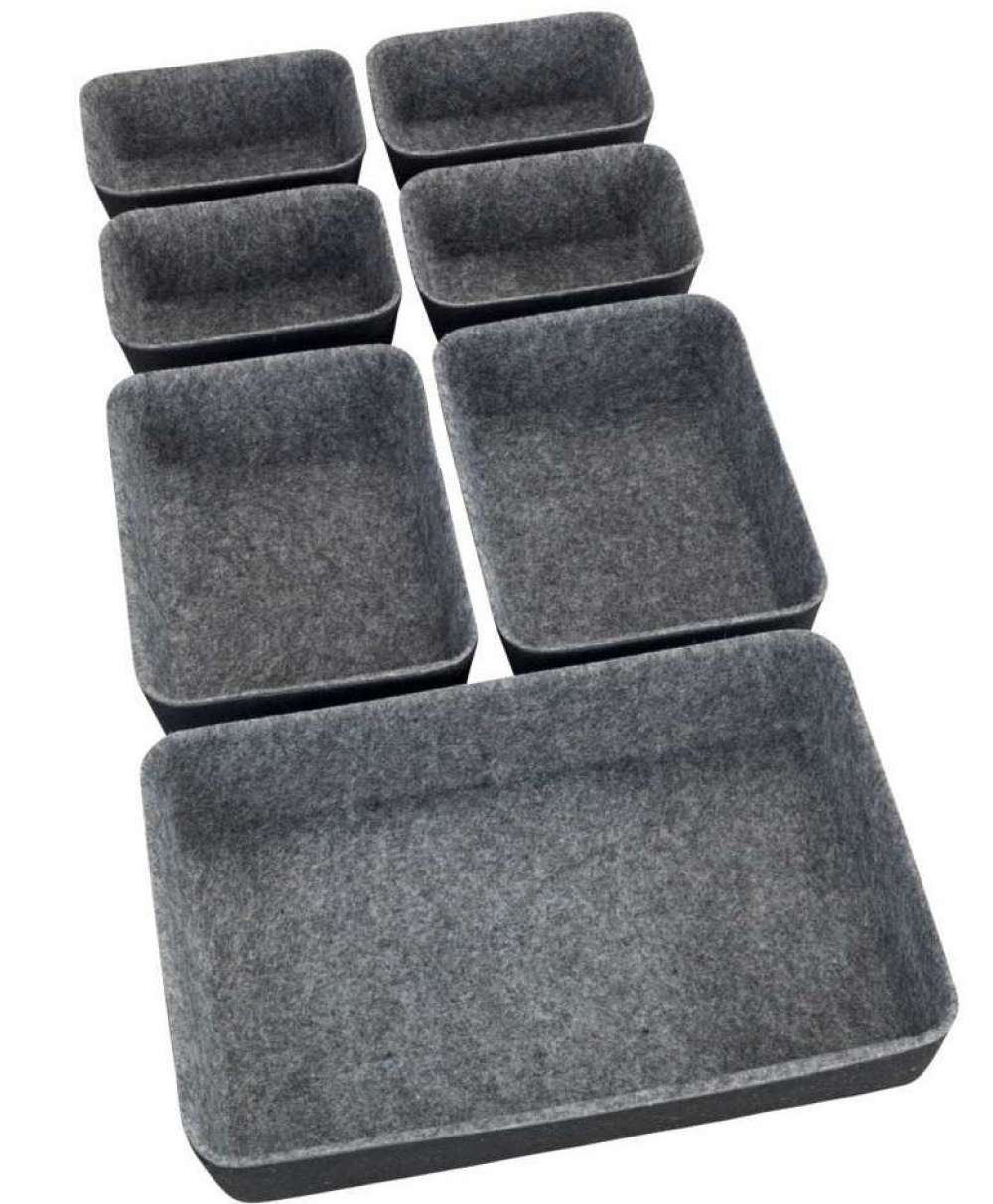 Lådinsatser i återvunnen polyesterfilt, Set med 7 st, FELT DRAWER ORGANIZERS, Grå i gruppen Förvaring / Köksförvaring / Organisera köksskåp / Besticklådor hos SmartaSaker.se (41938)
