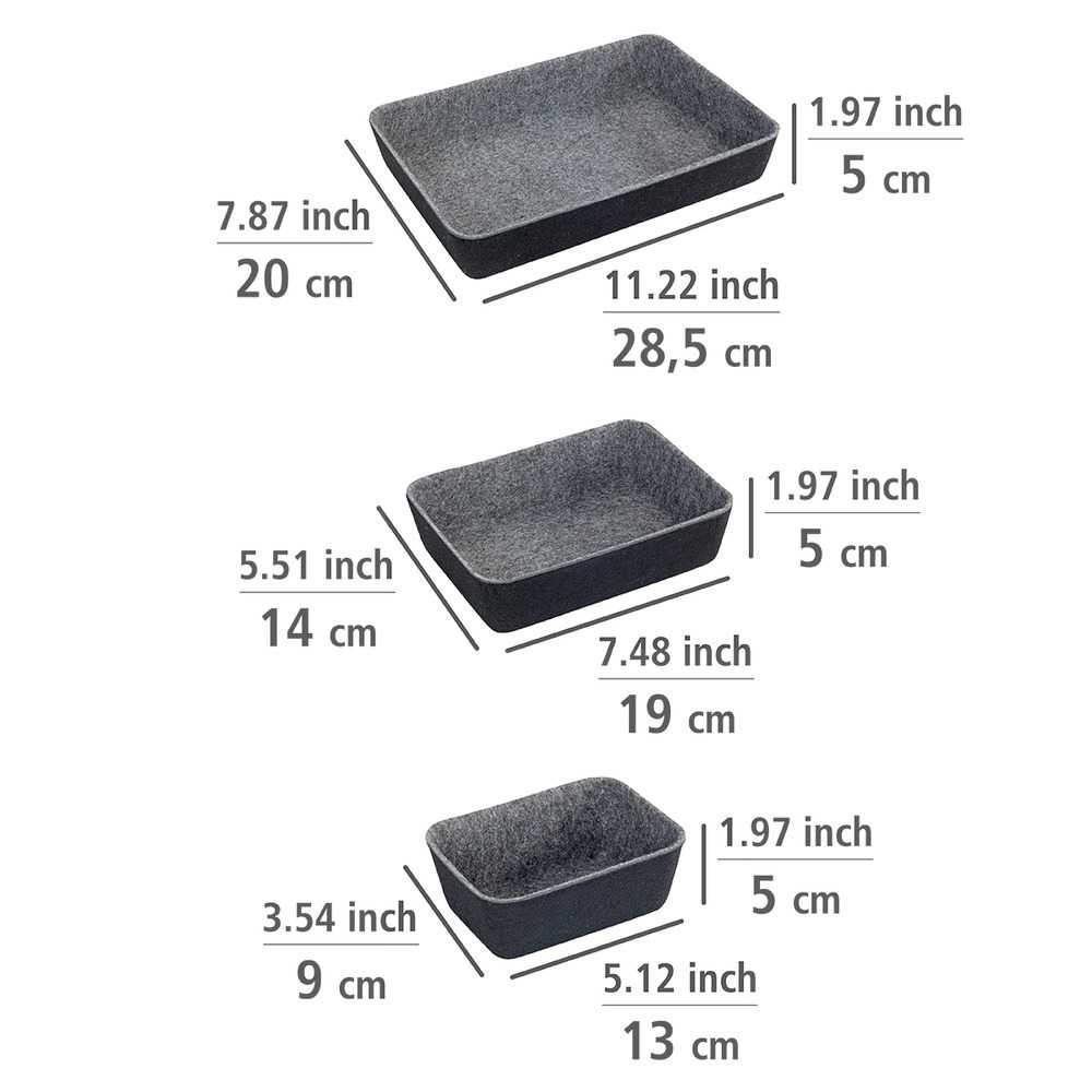 Lådinsatser i återvunnen polyesterfilt, Set med 7 st, FELT DRAWER ORGANIZERS, Grå i gruppen Förvaring / Köksförvaring / Organisera köksskåp / Besticklådor hos SmartaSaker.se (41938)