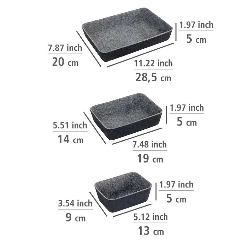 Lådinsatser i återvunnen polyesterfilt, Set med 7 st, FELT DRAWER ORGANIZERS, Grå i gruppen Förvaring / Köksförvaring / Organisera köksskåp / Besticklådor hos SmartaSaker.se (41938)