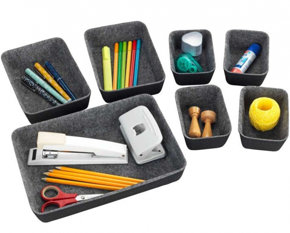 Lådinsatser i återvunnen polyesterfilt, Set med 7 st, FELT DRAWER ORGANIZERS, Grå i gruppen Förvaring / Köksförvaring / Organisera köksskåp / Besticklådor hos SmartaSaker.se (41938)
