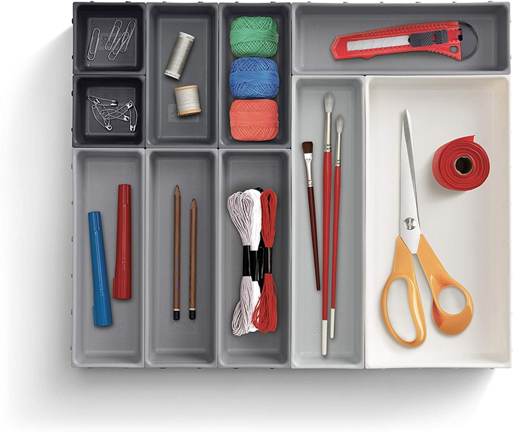 Lådinsatser, Set med 10 st, BLOX LARGE DRAWER ORGANISER, Joseph Joseph, Grå / Vit i gruppen Förvaring / Köksförvaring / Organisera köksskåp / Besticklådor hos SmartaSaker.se (41939)