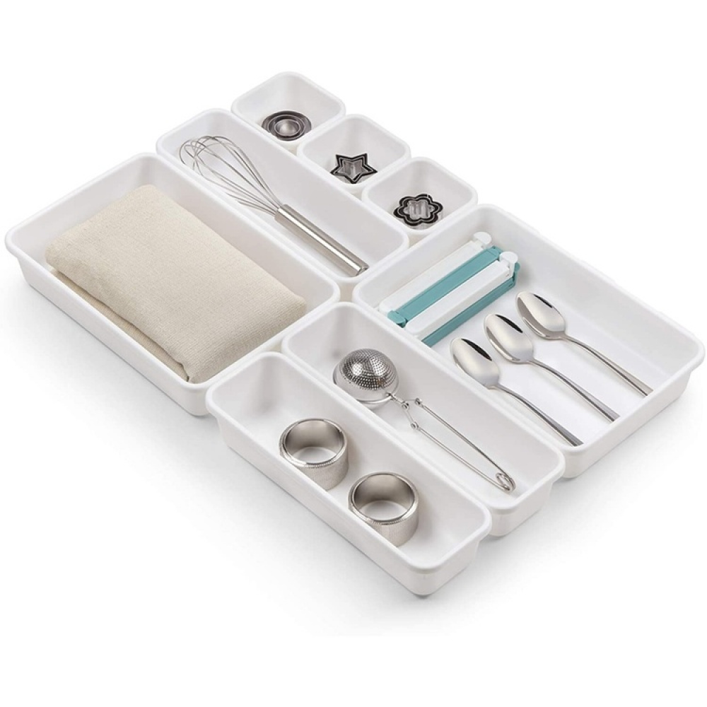 Lådinsatser, Set med 8 st, MODULAR TRAYS, Vita i gruppen Förvaring / Köksförvaring / Organisera köksskåp / Besticklådor hos SmartaSaker.se (41943)