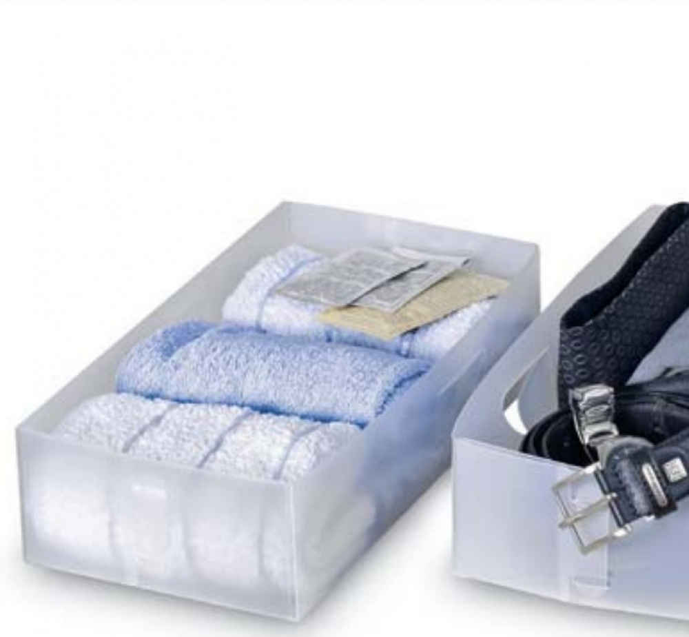 Lådor för sortering, 2 st, DIVISORI PER CASETTI, 15,5 x 30 x H 8 cm, Transparent vit i gruppen Förvaring / Garderobsförvaring / Sorteringslådor hos SmartaSaker.se (41944)