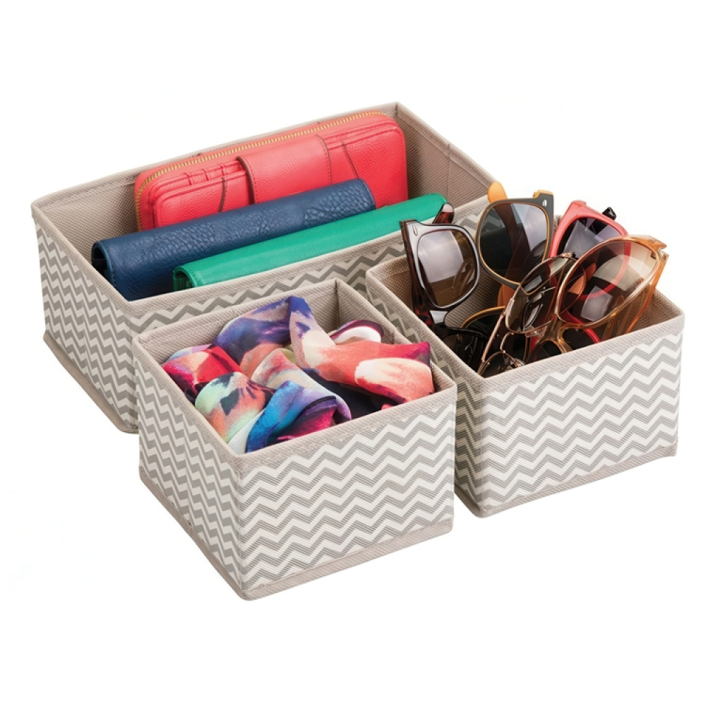Lådor för sortering, 3 st, CHEVRON ACCESSORY ORGANISER, Grå / Beige i gruppen Förvaring / Garderobsförvaring / Sorteringslådor hos SmartaSaker.se (41946)