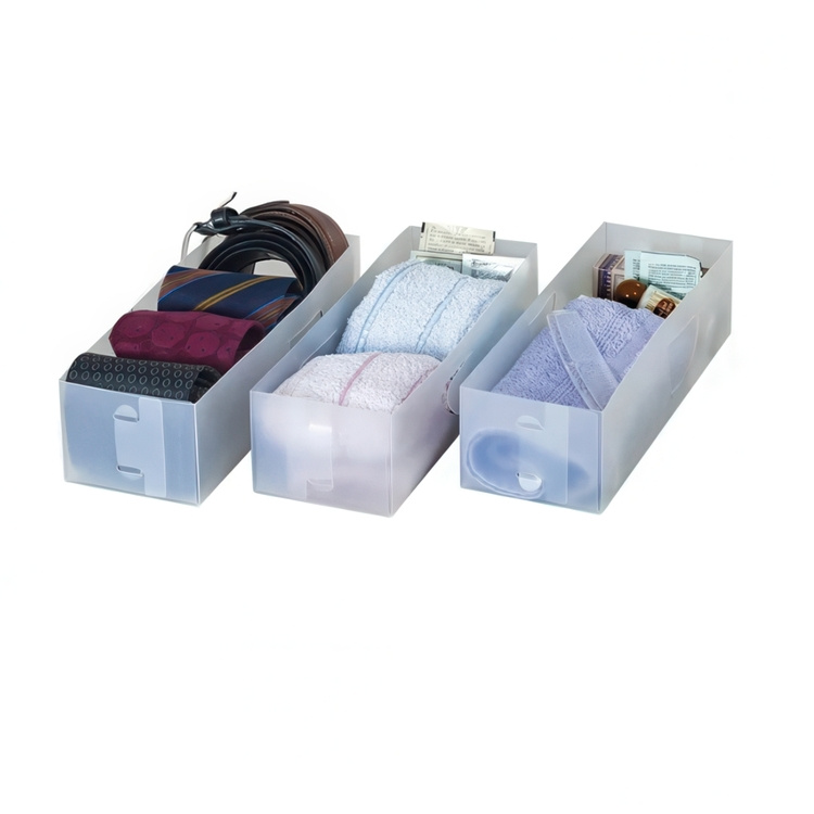 Lådor för sortering, Avlånga, 3 st, DIVISORI PER CASETTI, 30 x 10,5 x H 8 cm, Transparent i gruppen Förvaring / Garderobsförvaring / Sorteringslådor hos SmartaSaker.se (41947)