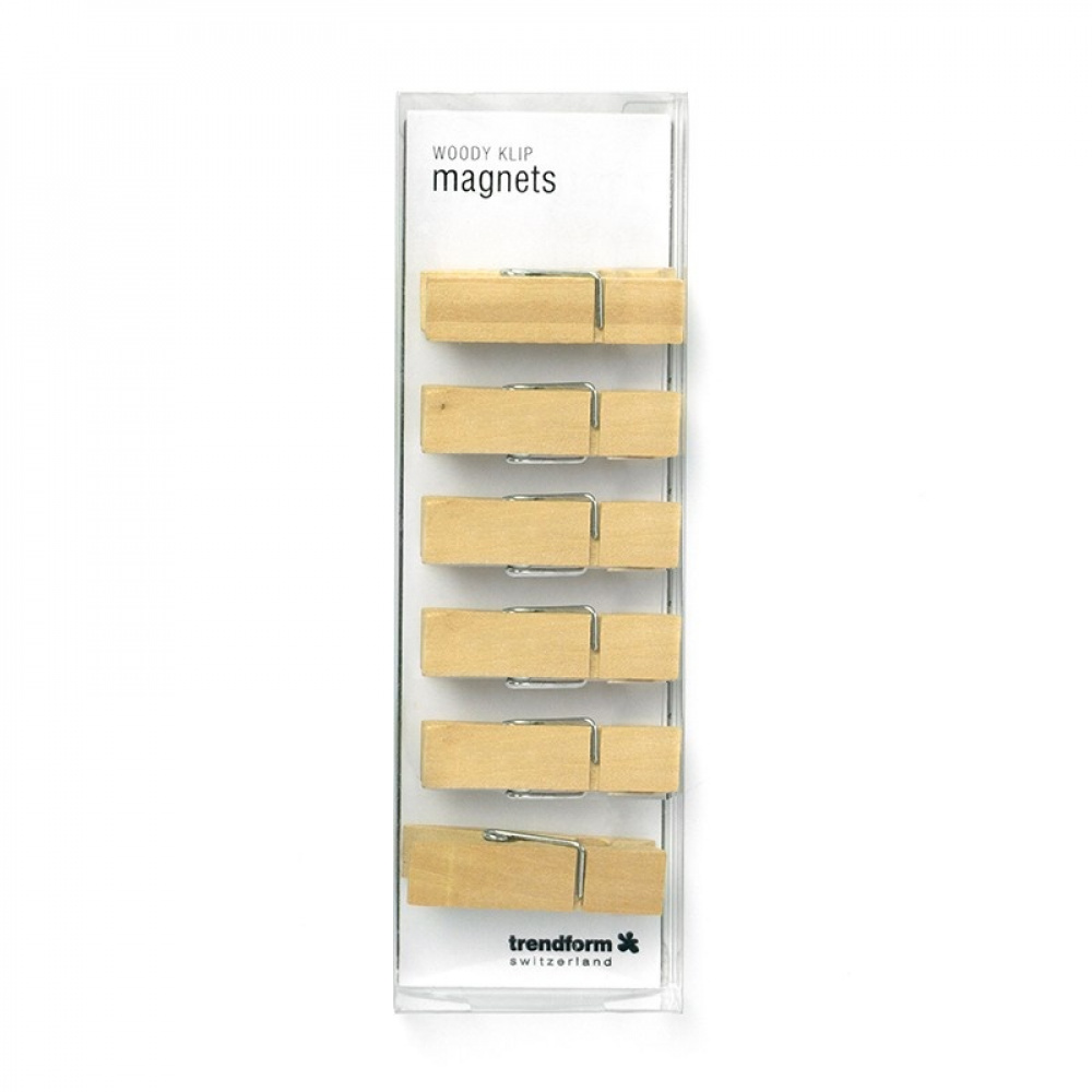 Magneter i form av klädnypor, 6 st, WOODY KLIP, 1 x H 4,5cm , Natur i gruppen Förvaring / Magneter och självhäftande / Magnetförvaring hos SmartaSaker.se (41975)