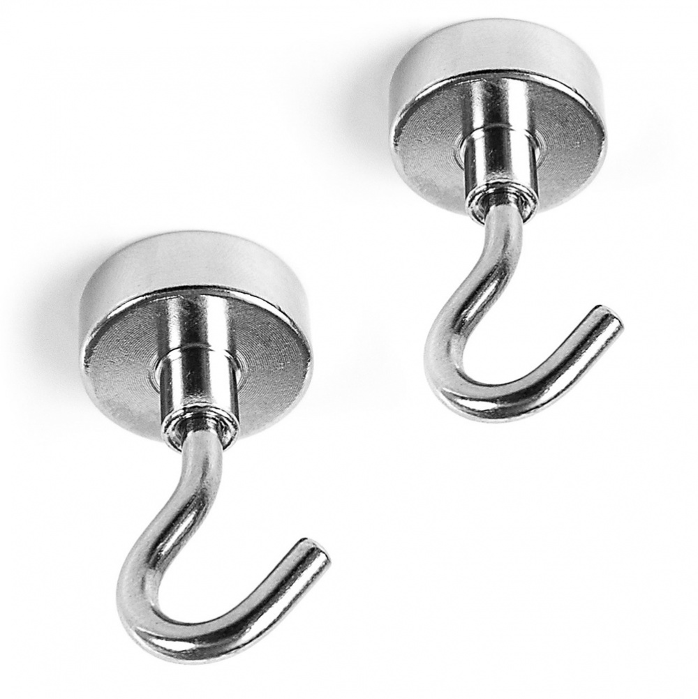 Magnetiska Krokar, Superstarka, 2 st, HOOK, Ø 2 x H 3,3 cm, Silver i gruppen Förvaring / Magneter och självhäftande / Magnetkrokar hos SmartaSaker.se (42075)