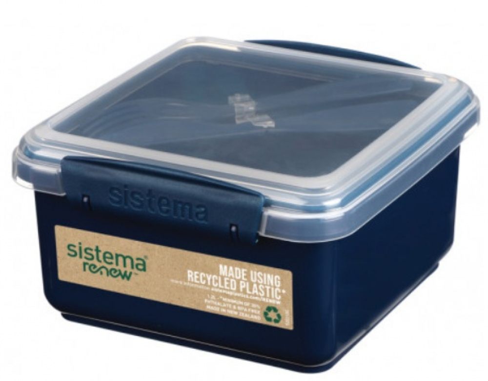 Matlåda med bestick, 1,2 L, Återanvänd Plast, LUNCH PLUS RENEW, 15,5 x 15 x H 8 cm, Blå i gruppen Förvaring / Köksförvaring / Matlådor / Plast hos SmartaSaker.se (42118)