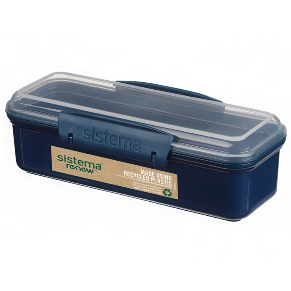 Matlåda, avlång, med fack, 410 ml, Återanvänd Plast, SNACK ATTACK RENEW, 19 x 8 x H 6 cm, Blå i gruppen Förvaring / Köksförvaring / Matlådor / SmartStore matlådor hos SmartaSaker.se (42164)