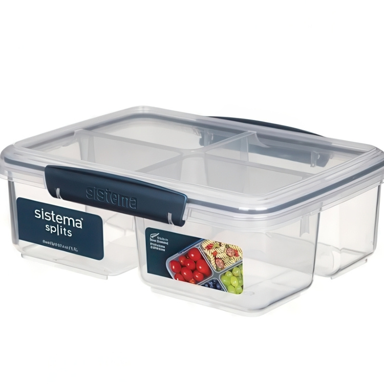 Matlåda, fyrdelad, KLIP IT QUAD SPLIT, 1,74 L, Klar /Mörkblå i gruppen Förvaring / Köksförvaring / Matlådor / SmartStore matlådor hos SmartaSaker.se (42167)