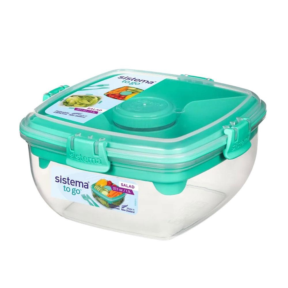 Matlåda, med fack och bestick, SALAD TO GO, 1,1 L, Transparent / Mint i gruppen Förvaring / Köksförvaring / Matlådor / SmartStore matlådor hos SmartaSaker.se (42171)