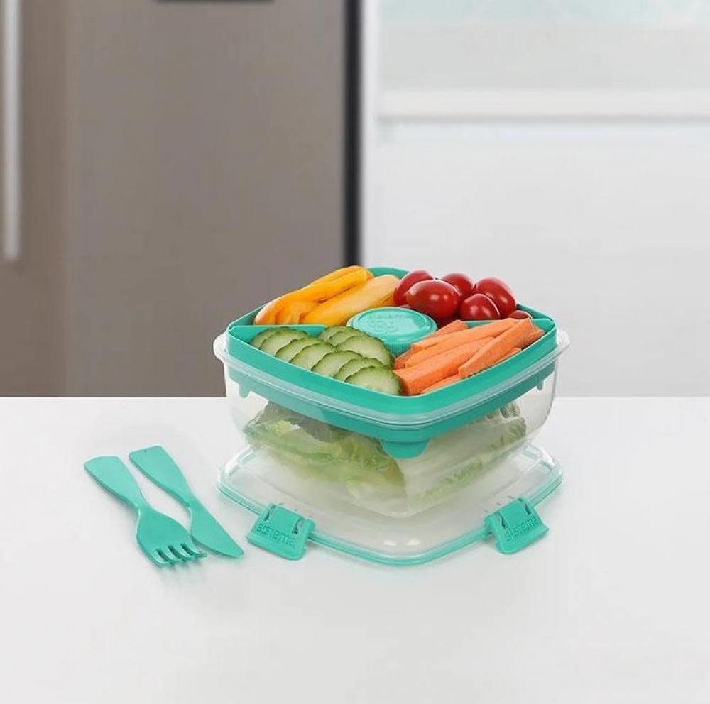Matlåda, med fack och bestick, SALAD TO GO, 1,1 L, Transparent / Mint i gruppen Förvaring / Köksförvaring / Matlådor / SmartStore matlådor hos SmartaSaker.se (42171)