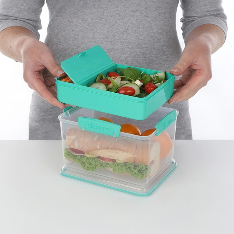 Matlåda, Stor, Med fack, 2,3 L, LUNCH TUB TO GO, 20 x 16 x H 11,5 cm, Mint i gruppen Förvaring / Köksförvaring / Matlådor / SmartStore matlådor hos SmartaSaker.se (42181)