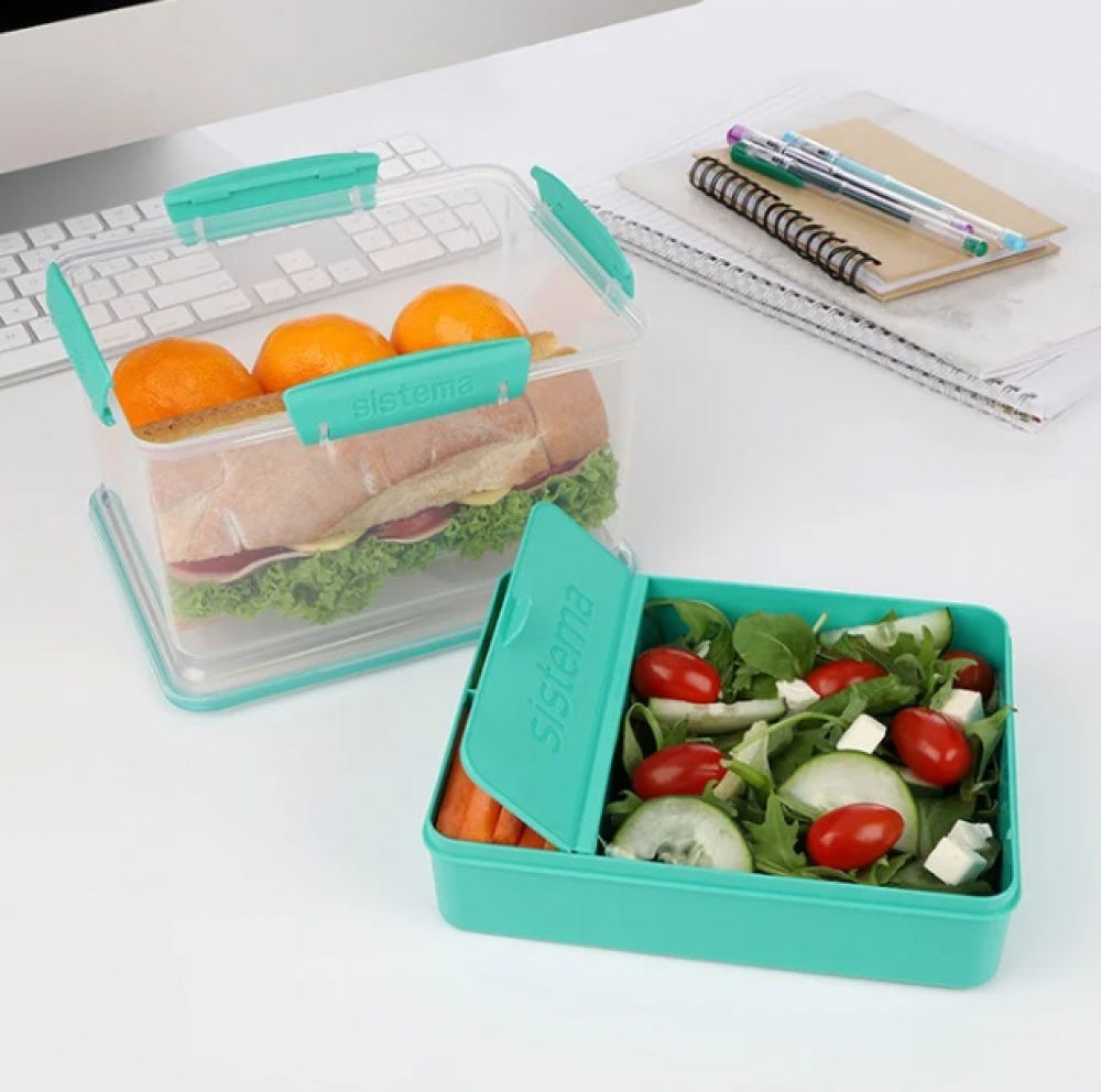 Matlåda, Stor, Med fack, 2,3 L, LUNCH TUB TO GO, 20 x 16 x H 11,5 cm, Mint i gruppen Förvaring / Köksförvaring / Matlådor / SmartStore matlådor hos SmartaSaker.se (42181)