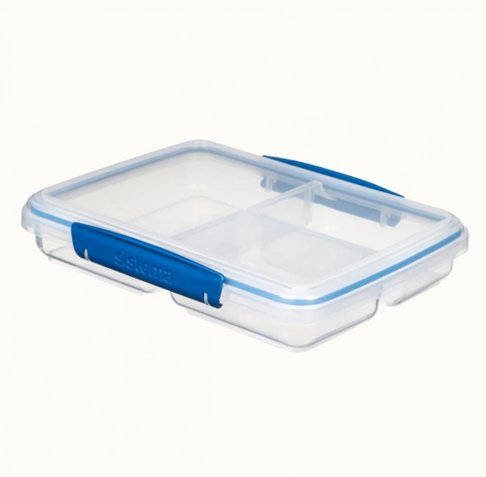 Matlåda, Tredelad, 0,82 liter, SISTEMA MULTI SPLIT TO GO, 23 x 17 x H 4,3 cm, Klar / Blå i gruppen Förvaring / Köksförvaring / Matlådor / SmartStore matlådor hos SmartaSaker.se (42182)