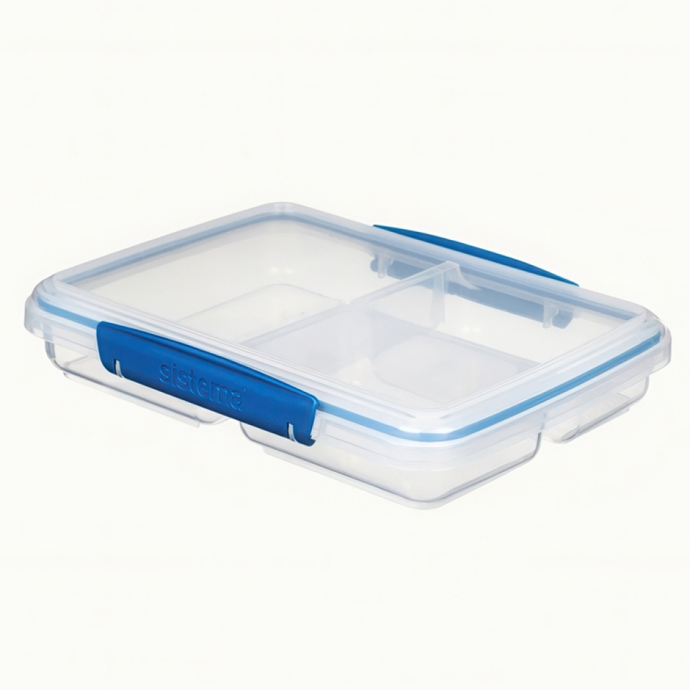 Matlåda, Tredelad, 0,82 liter, SISTEMA MULTI SPLIT TO GO, 23 x 17 x H 4,3 cm, Klar / Blå i gruppen Förvaring / Köksförvaring / Matlådor / SmartStore matlådor hos SmartaSaker.se (42182)