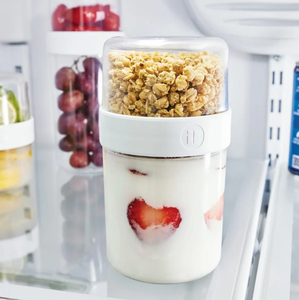 Matlåda, Tvådelad, iD FRESH STACK N\' SNACK MEDIUM, Ã˜ 9,5 x H 16 cm, Klar / Vit i gruppen Förvaring / Köksförvaring / Matlådor / SmartStore matlådor hos SmartaSaker.se (42185)