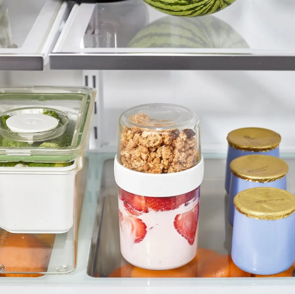Matlåda, Tvådelad, iD FRESH STACK N\' SNACK MEDIUM, Ã˜ 9,5 x H 16 cm, Klar / Vit i gruppen Förvaring / Köksförvaring / Matlådor / SmartStore matlådor hos SmartaSaker.se (42185)
